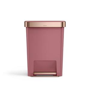 simplehuman Hybrid Step Can, 45 Liter / 12 Gallon Rectangular Kitchen Trash Can, Wide Stable Base with Long-Lasting Steel Pedal, Neat and Secure Liner Rim with Built-in Liner Pocket, Blush Plastic