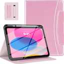 MoKo for iPad 10th Generation Case with Pencil Holder, Multi-Angle Viewing, Soft TPU Back Hand Strap, Pink