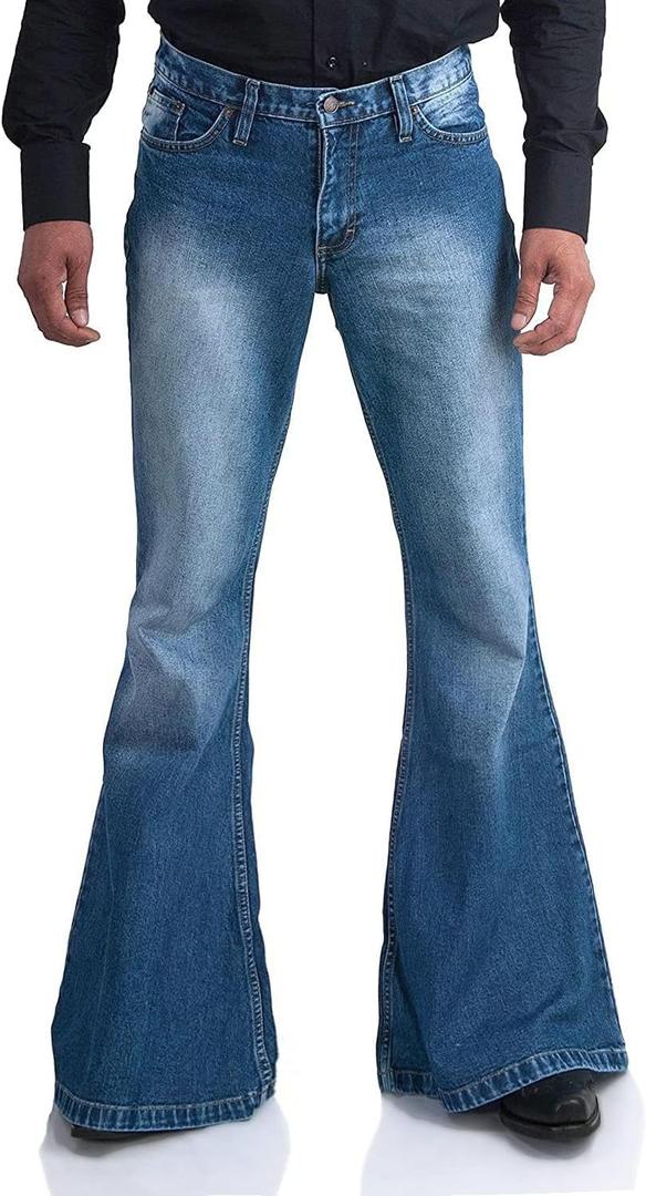 Men's Vintage Bell Bottom Jeans 60s 70s Outfits for Men,Mens Bell Bottoms Disco Pants Flared Jeans (Blue)