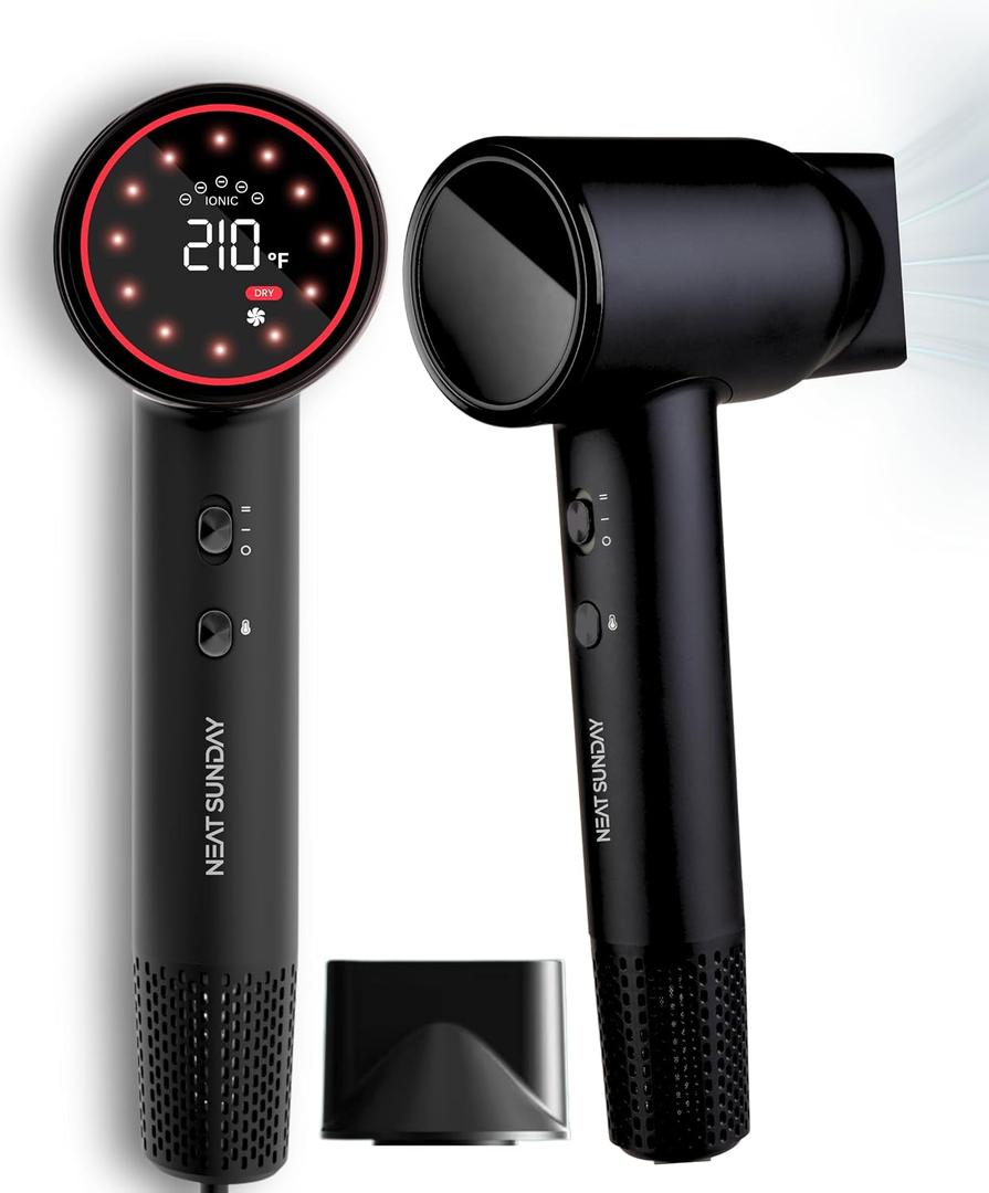 Quiet Ionic Hair Dryer - High Speed Fast Drying Blow Dryer with LCD Display, Noise Reduction Technology - Lightweight & Ergonomic Design
