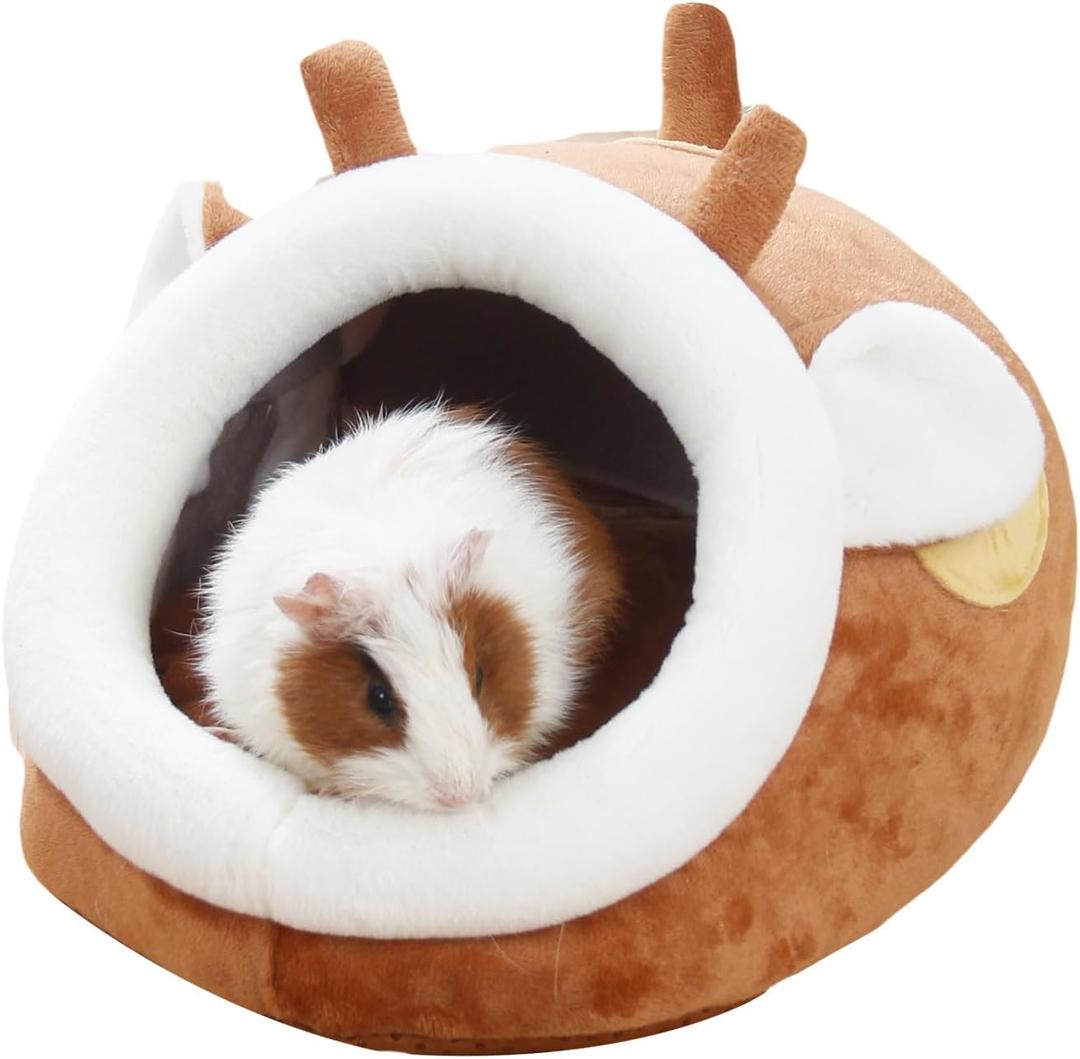 ABLAZEZAI Guinea Pig Bed with Mat, Hamster Soft Hideout House, Small Pet Animals Warm Nest Cage for Bunny Rabbit Sugar Glider Chinchilla Hedgehog (Deer, XL)
