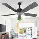 Obabala Black Ceiling Fan No Light, 52 in Outdoor Flush Mount Ceiling Fans with Remote Control without Light, 5 Blades, 6 Speed Reversible DC Motor Modern for Patios, Garage, Bedroom, Porch