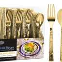 Plastic Cutlery Silverware Extra Heavyweight Disposable Flatware, Full Size Cutlery Combo, Gold Pebbled, 80 Forks, 40 Spoons, 40 Knifes, Value Pack 160 Count