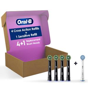 Oral-B CrossAction Electric Toothbrush Replacement Brush Heads, Black, 5 Count + 1 Sensitive White