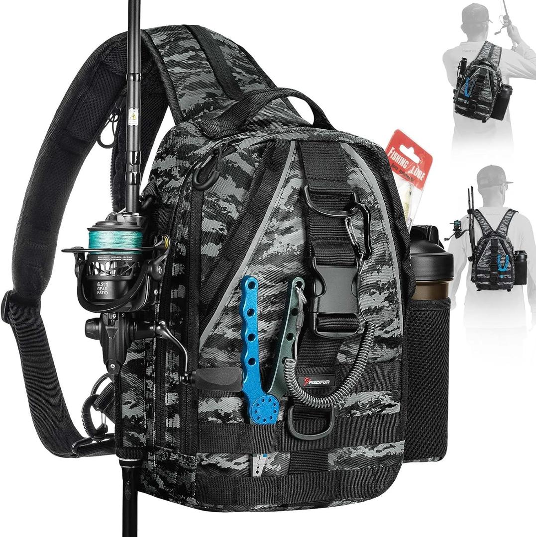 Piscifun Fishing Backpack with Rod Holder, Lightweight Sling Bag Storge Gear and Equipment