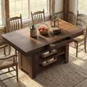 Garvee Counter Height Dining Table with 2 Drawers, 36" Farmhouse Wooden Large Bar Kitchen Table with Wine Rack & 3 Shelves, Rectangular, Thick Frame for Kitchen, Bar & Entertaining, Retro Brown