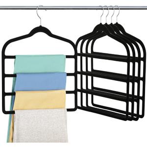 Velvet Pants Clothes Hanger Space Saving Non Slip Pants Shorts Hanger, Myfolrena Jeans Slack Trousers Hangers Multiple Velvet Hanger Closet Storage and Organization for Jeans,Scarf,Tie(Black, 5)
