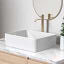 KES Rectangular Bathroom Vessel Sink White 19x15 Inches Rectangle Above Counter Countertop Porcelain Ceramic Vanity Sink, BVS110