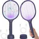 Electric Fly Swatter 2 Pack, 3000V Bug Zapper Racket Fly Zapper with 1500mAh Rechargeable Battery, Indoor Outdoor Fly Trap Mosquito Killer with 3-Layer Safety Mesh for Home, Kitchen, Patio, Camping (Dark-blue)