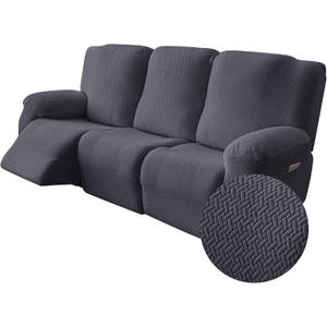 Genina Recliner Sofa Covers - Stretch Reclining Couch Covers with Stripe Jacquard - 3 Seat Cushion Slipcovers with Soft Fabric - Furniture Protector for Pet Kid (Dark Gray)