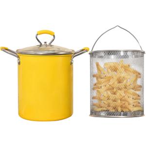 PARACITY Small Deep Fryer Pot with basket, Mini Deep Oil Fryer with Anti-scalding Silicone Handle, 304 Stainless Steel Gadgets for Home, Tempura Chips, Fries, Fish, and Chicken(3.2QT/3L)