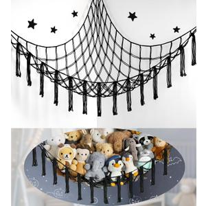 Stuffed Animal Storage Hammock or Net Corner - Large Toy Hammock Net for Stuffed Animals Room Decor - Cute Stuff Animal Organizer Plush Holder - Kids Baby Nursery Essentials Wall Bedroom Home Decor (Standard(41.5"L x 55.2"W x 41.5"H), Black)