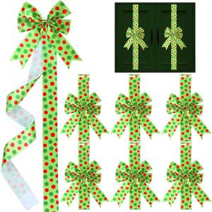 WILLBOND 8 Pcs Christmas Cabinet Ribbons Bows for Kitchen 78.8 Inch Polka Dot Large Christmas Door Ribbon Cabinet Bows for Gifts Xmas Tree Home Wall Furniture Party Decorations
