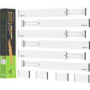 ANTOWIN Expandable Bamboo Drawer Dividers, Drawer Separators,17-22 inches Adjustable Spring-loaded Organizer for Large Utensil, Clothes, Tools Drawers, 6Pack (White) (Brown)
