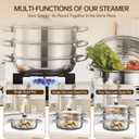 3-Tier Stainless Steel Steamer Pot with Lid, Multipurpose Steam Pots for Cooking, Vegetable & Dumpling Steamer Set with Durable Handles and Glass Lid for Fish, Meat, and Seafood