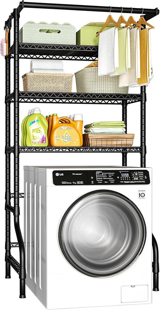 Ulif U11 Over Washer and Dryer Shelves, 3 Tiers Laundry Room Storage and Organizer Standing Shelf, Metal Freestanding Clothes Drying Rack, 33.9" W x 19.7" D x 77.6" H, Black, U11 Regular