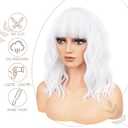 BATISI White Wavy Wig with Bangs Soft Short Bob Wigs for Women Synthetic Shoulder Length Women's Curly Wigs for Costumes Cosplay Daily