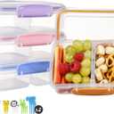 4 Pack Plastic Snack Containers with Lids, 2 Compartment Food Container for Kids Snack Box, Travel Bento Lunch Containers with forks for Fruits/Candies, Divided Food Storage Containers for School (Pink)