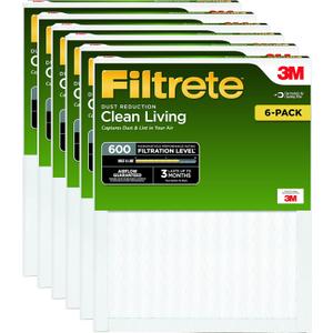 Filtrete DR04-6PK-2E Clean Living Dust Reduction AC Furnace Air Filter, MPR 600, 14 x 25 x 1-Inches, 6-Pack, 6 Count (Pack of 1), No Color