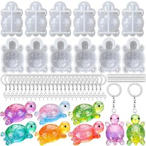 12 PCS Mini Turtle Resin Molds, Little Turtle Molds with 12 Pcs Key Ring Accessory, Epoxy Resin Casting Mold for Home Decoration