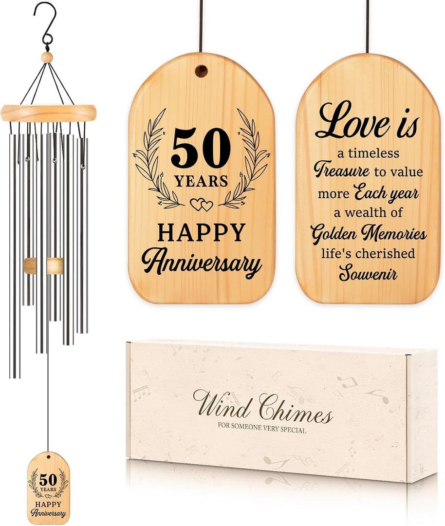 50th Anniversary Romantic Gifts, 25.5inch 50 Year Wedding Wind Chime, Happy 50th Anniversary Wedding Gifts Idea for Couple Parents Wife Husband Friends