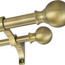 Double Curtain Rods 36-72 Inches with Round Finials, 1 Inch Heavy Duty Drapery Rod with Unique Aluminum Alloy Brackets for Windows, Sliding Door, Patio, Bedroom, Living Room Decoration, Antique Bronze