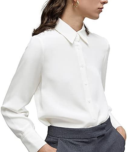 Women's Button Down Shirt Classic Long Sleeve Collared Tops Work Office Chiffon Blouse Small