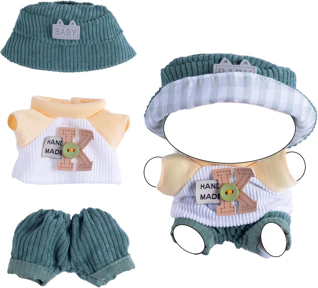 2 x Clothes for Doll  Casual Youth Outfit for 17cm Dolls, Green Hat, White & Yellow Letter K Shirt & Green Pants  Doll Accessories Only