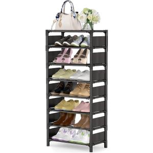 8 Tiers Vertical Shoe Rack Up to 16-20 Pairs, Sturdy Metal Narrow Shoe Shelf, Space-Saving Tall Shoe Rack for Closet,Bedroom Hallway Garage Living Room (Black)