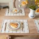 Boho Placemats Set of 6 for Dining Table Decor, Woven Cloth Place Mats for Farmhouse Rustic Kitche Home Decor, Cotton Placemats 13 x 19 Inch, Taupe and Beige Table mats