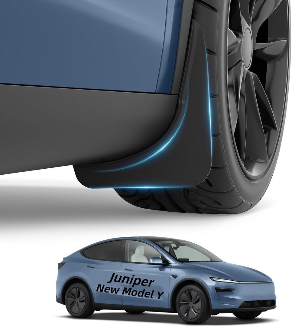 Tesla Model Y Juniper Accessories Mud Flaps 2025-2026 [ Protect Paint,No Drilling] OEM Upgrade Fixed Position: Sturdy PP; Hanging Position: TPV Rubber Plastic for Model Y Juniper (4 Pcs)