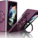 Phone Case for Samsung Galaxy Z Fold 3 5G Cover, Magnetic Stand Ring Holder Shockproof Slim Cell Cover Protective Compatible with Samsung Galaxy Z Fold3 (Purple)