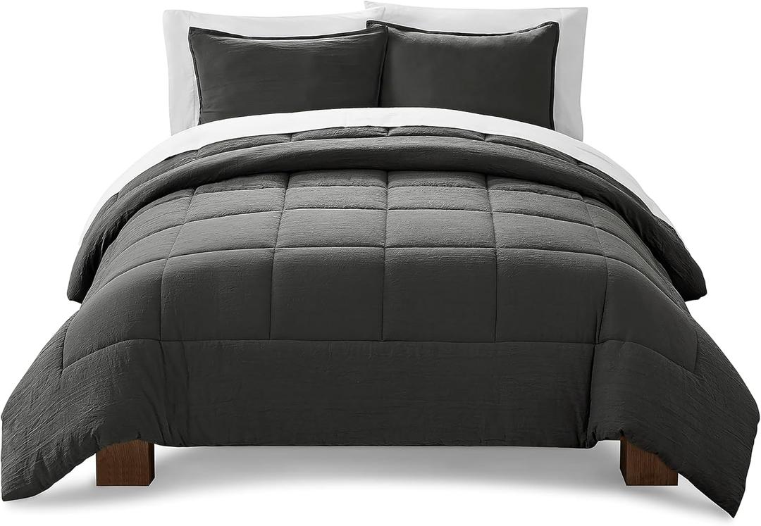 UGG King Size Comforter Set with 2 Pillow Shams Lightweight Down Alternative Comforter King Size Blanket Reversible Cozy Warm All Season Washable Hypoallergenic Bedding Set, Charcoal Grey (Leonora)