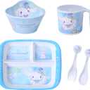 Cinnamoroll Gentleman Dinnerware Flatware Meal Set – Plate Bowl Cup Fork Spoon, 5 pieces