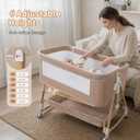 Baby Bassinet, 3 in 1 Bedside Bassinets for Baby, 6 Height Adjustable Bassinet Bedside Sleeper with Mattress, Breathable Mesh, Lockable Univesal Wheels, Storage Basket, Easy to Assemble（Khaki）, Crib