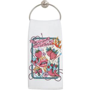 LADOCK Funky Strawberry Kitchen Towels, Coquette Pink Western Cowgirl Hand Towels for Bathroom Decor, Trendy Retro Cowboy Boots Hat Dish Tea Towels for Kitchen Decor, 16x24 Inch