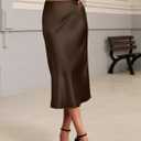 Bluetime Womens Satin Skirt Elastic High Waisted Silk Midi Skirts Dressy Casual A line Long Skirt (XL)