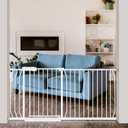 Extra Wide Baby Gate 62.2-66.9 Pressure Mounted, Child Dog Pet Safety Gates with Walk Through Door for Doorways Stairs No Drilling in Door, White