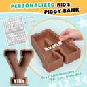 Summidate Wooden Letter Piggy Bank, Extra Thick Large Capacity Piggy Bank for Kids Boys Girls Toddler, Alphabet Y Money Bank| Coin Box Birthday, Christmas, Festival