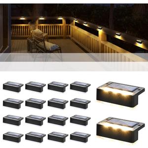 SOLPEX Solar Fence Lights, 6 LEDs Solar Lights Outdoor Waterproof Solar Powered for Deck, Stair, Front Porch, Balcony, Walkway, Garden, Yard, Patio, Pool Decor, IP65 Waterproof (9 Pack, Warm White) (Black)