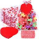 Shappy 100 Pcs Valentine's Day Heart Gift Bags and 100 Pcs Kraft Paper Tags Red Valentine Treat Candy Bag Drawstring Pouches Heart Shaped Paper Tag Name Labels with String for Present(8 x 12 Inch)