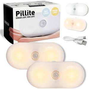 Rechargeable Motion Sensor Night Light, 2-Color White & Warm Toilet Light with Auto/On Mode, Magnetic & Adhesive Installation for Bathroom, Bedroom, Hallway (2 Pack)