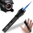 Camping Mini Torch Lighter Small Refillable Butane Lighters Pocket Tactical EDC Windproof Jet Flame with Visual Window for Hiking Survival Kitchen Candle Fireplace Home Party BBQ, 5" (Without Fuel)