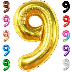 KatchOn, Giant Gold Number 9 Balloon - 40 Inch | Foil 9 Birthday Balloon for 9th Birthday Decorations | 9th Anniversary Decoration | Gold Party Decoration