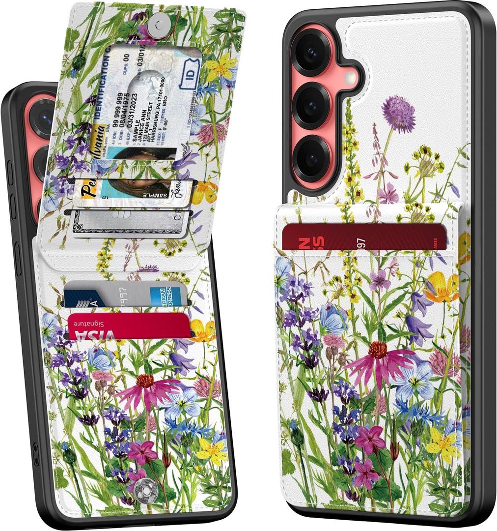 Bemal for Samsung Galaxy S25 Plus Wallet Case with Card Holder, Fashion Printed, RFID Blocking, PU Leather Kickstand, Magnetic Closure, Shockproof Phone Cover for Women Men, Blooming Floral