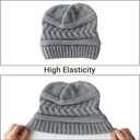 2 x PFFY Beanie Hat for Women Winter Warm Knit Beanies Hats Skull Cap (Beige (Ponytail))