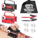 2-Pack Wrapping Paper Cutter & Tape Dispenser, Make Cutting Easily Safely and Efficient, Straight Sliding Tool for Christmas Gift, with 4 Tapes, 2 Replace Blades Kit, Black and Red