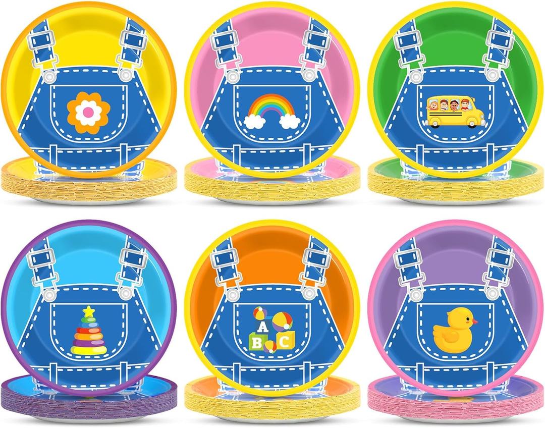 48Pcs Girls Birthday Plates for Party Cartoon Teacher Dessert Plates Girl Happy Birthday Decorations English Teacher Supplies for Baby Shower Boys Girl Cartoon Party Dcor