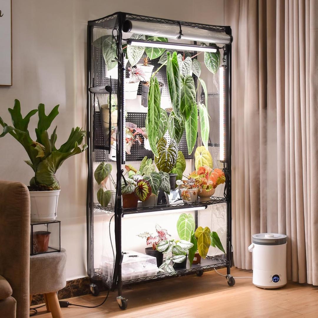 Bstrip Indoor Greenhouse Cabinet with Pegboard, Indoor Greenhouse with 4 Pack 96W Full Spectrum Grow Light for Indoor Plant, Foliage Plants, 29.5"x13.8"x59"