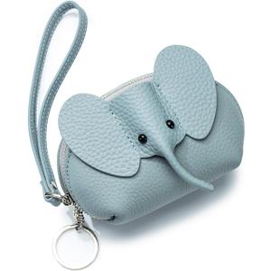 Leather Coin Purse Leather Elephant Keychain Wallet Small Coin Pouch with Keychain Leather Wallet Cute Elephant Gifts for Girls Women, blue, CYLQB01